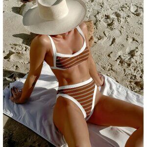 Free People Kya Marlow Reversible Stripe Top & Bottom in Toffee Size M - NEW